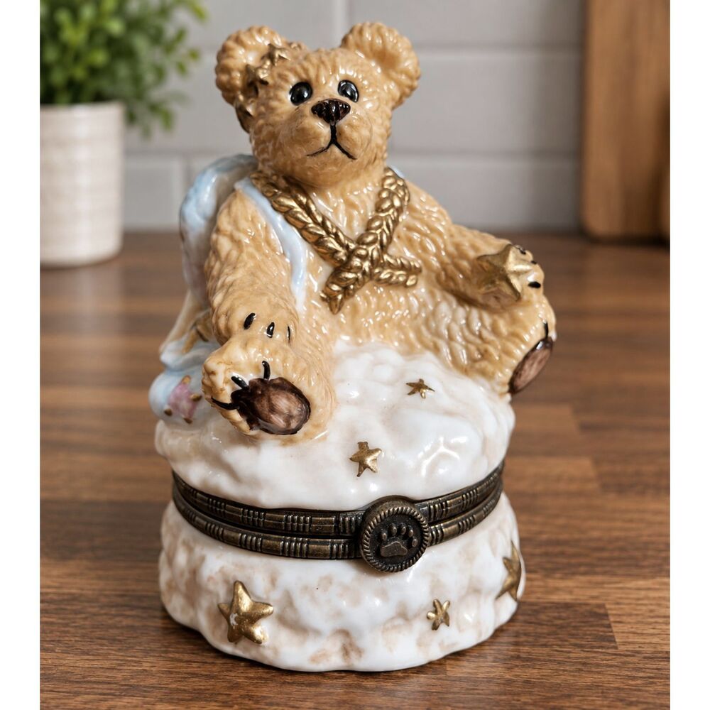 Vintage 1998 Boyds Bears Clarence Angel Porcelain Hinged Trinket Box Wings